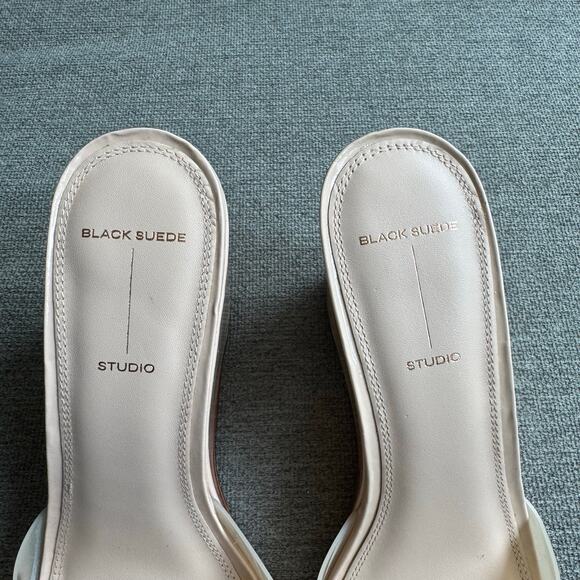 BLACK SUEDE STUDIO Paloma Wedge Sandal Cream Transparent Upper Sz 9.5 - Picture 11 of 13